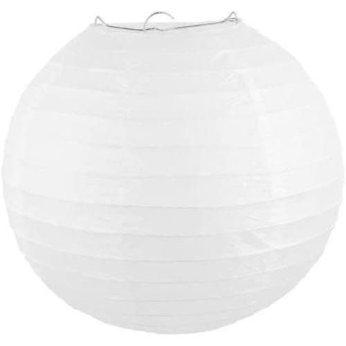 Lanterne Papier Blanc Ronde - Abat-Jour Côtelé Bambou, Décoration Fête, Lanterne Suspendue
