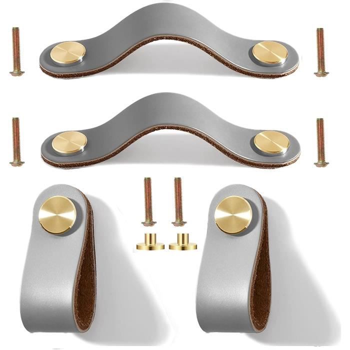 4 Poignées En Cuir Pour Tiroirs – 2.4 Cm, Kaki/or, Uxcell – Idéal Pour Meubles Et Tiroirs