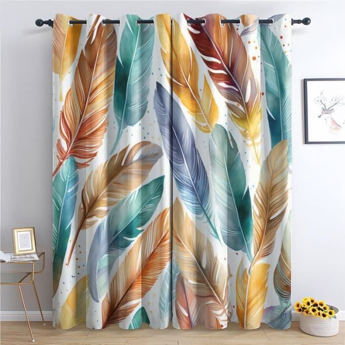 Rideaux Occultants Salon - Motif Plumes De Paon 3D - 2 Panneaux 140x245 Cm - Style Minimaliste - 5