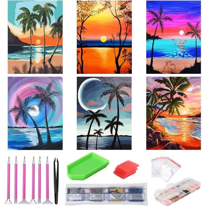 Foyaya Diamond Painting,Kit De Peinture Diamant 5D Lever Du Soleil Mer