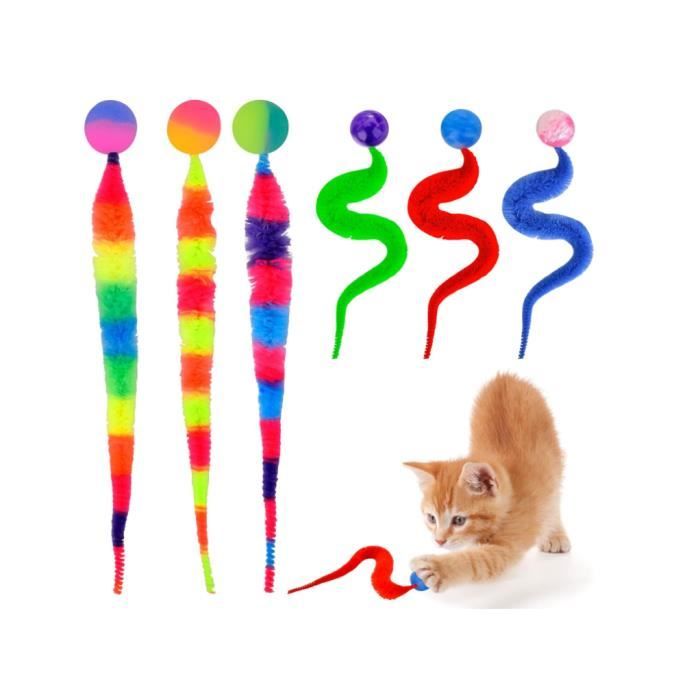 Lot de 6 Balle Jouet Chat Interieur Longue Queue, Jouet pour Chat Balle, Jouet Chat Interactif Magique Balle Chat, Jeux Chat avec-wj