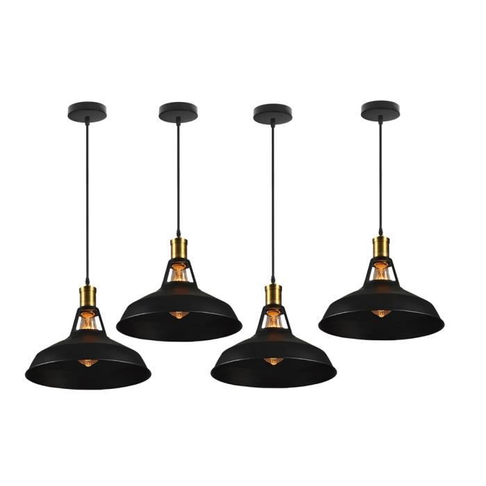 UNI Rétro Vintage Lustre Suspension Industrielle 4pcs Noir