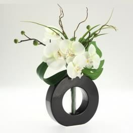 Composition de fleurs artificielles - MARQUE - Orchid&eacute;es blanches - Vase noir - 44 cm - Design contemporain 