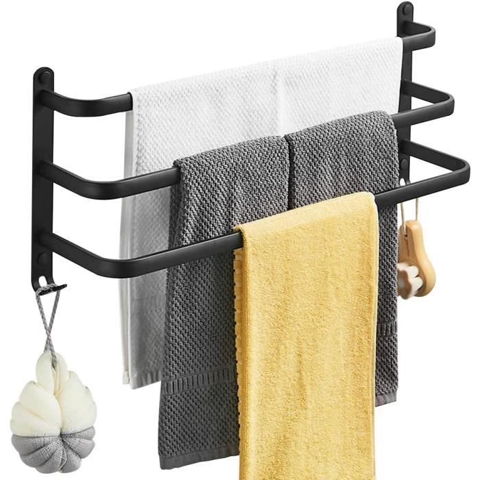 Porte-Serviettes Murale En Aluminium Double Couche 50 Cm - Étagère Salle De Bain, Hôtel, Cuisine, Blanc - 11