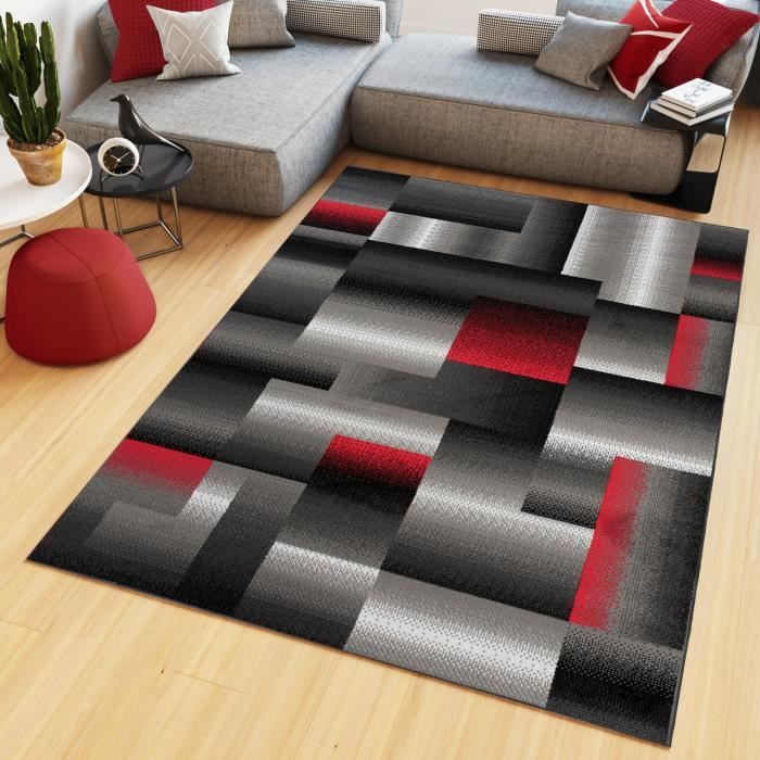 Tapiso Maya Tapis Salon Chambre Ado Moderne Geometrique Rayures Noir Gris Rouge Fin 80 X 150 Cm Achat Vente Tapis Cdiscount