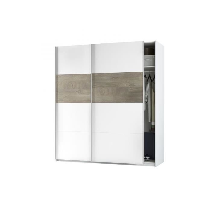 armoire penderie - loungitude - emma - portes coulissantes - blanc / bois