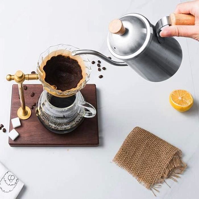 Cafetière, cafetière à poignée en bois en acier inoxydable épaissi avec thermomètre, bec long et fin soigneusement conçu, Versez sur la bouilloire à caféadapté pour le thé et le café