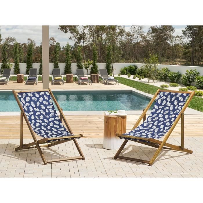 Set de 2 toiles de rechange pour transat motif floral bleu marine ANZIO/AVELLINO