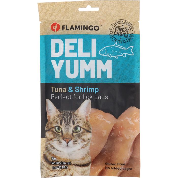 Meilleurs prix pour Friandises Deli Yumm Pâté avec thon et crevette 5 sticks de 14 g pour chat - Flamingo