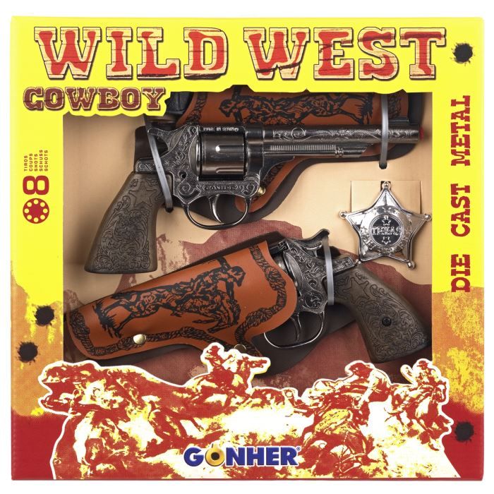 Pistolet cow-boy métal et PVC 8 coups 18 cm