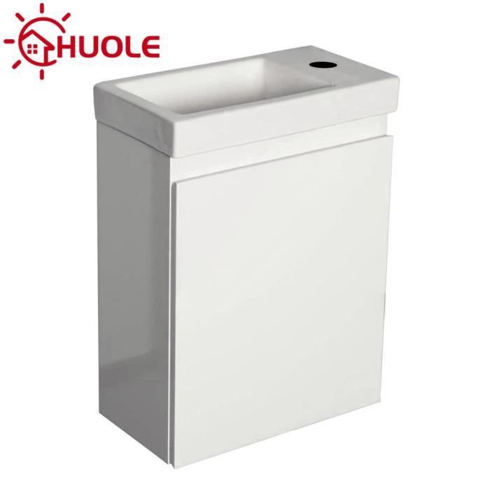 HUOLE®️ Meuble lave-mains - Meuble vasque - Avec armoire à deux niveaux - Blanc H 55 cm - GULOVEJ