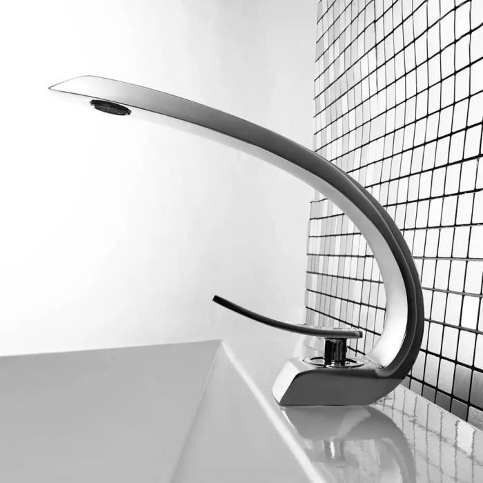 IDeko® Robinet Mitigeur lavabo salle de bain design moderne Laiton Céramique chrome IDK6101-1 avec flexibles