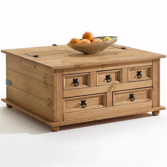 Table Basse Coffre Rangement Tequila Pin Massif Style Mexicain