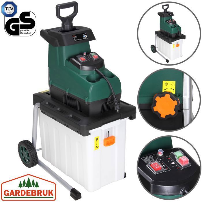 GARDEBRUK® Broyeur végétaux et Branches 3100W Branches Max. 45mm électrique