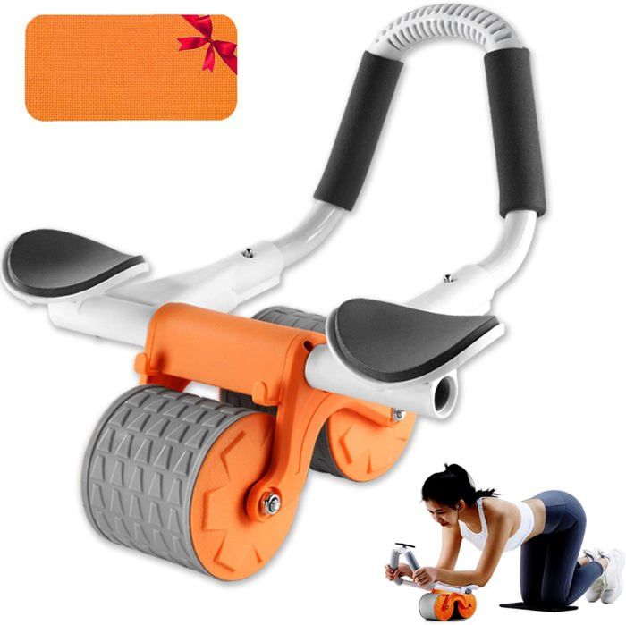 Rouleau Abdominal à Rebond Automatique – 2 Roues, Poignée Ergonomique, Support Smartphone Inclus, Pour Musculation Maison