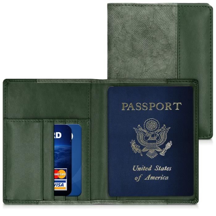 Étui de Protection en Feutre Vert Clair-Bleu-Gris foncé Portefeuille Passeport avec Emplacement Carte Bleue kwmobile Porte-Passeport avec Compartiments Cartes 
