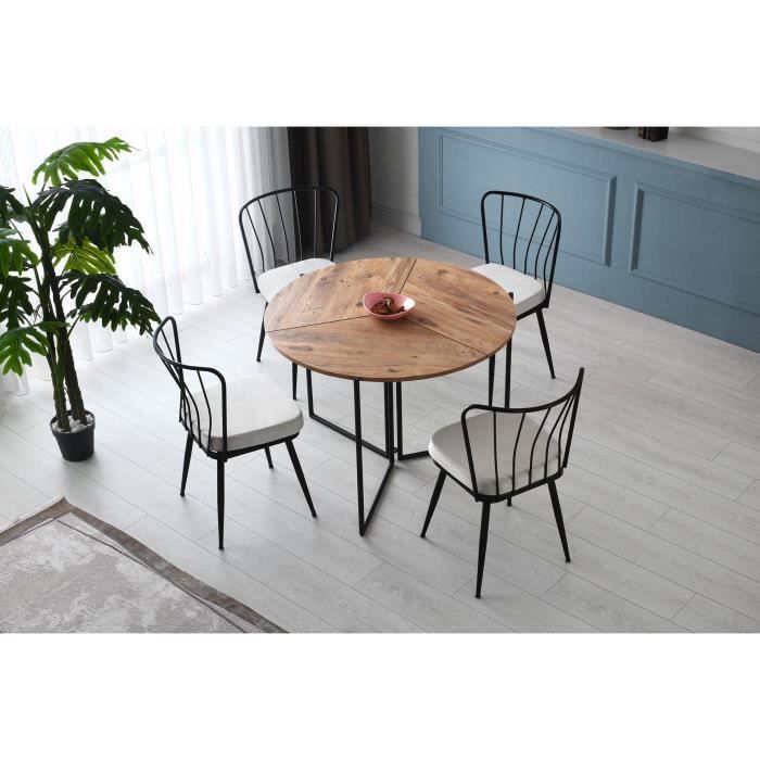Table à manger pliable - YAPRAK - Pin Atlantique - Ronde - 4 personnes - 100 x 100 x 72 cm