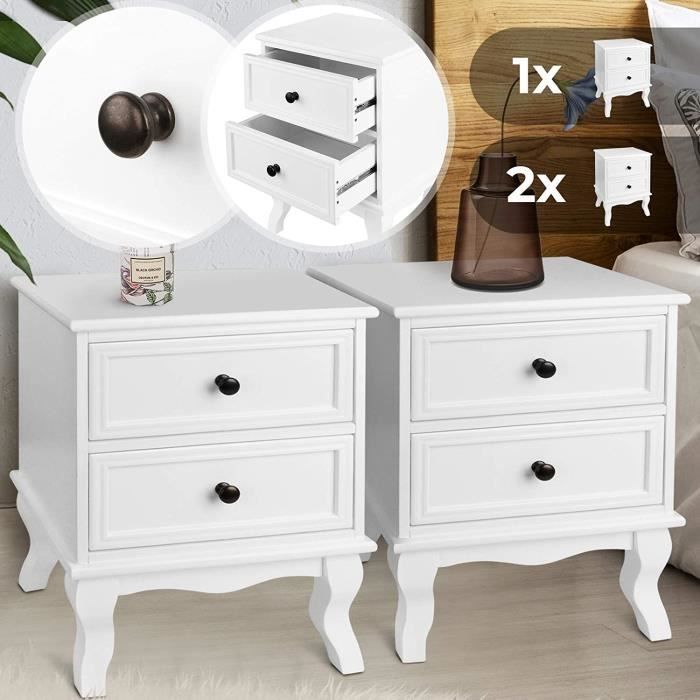 miadomodo® table de chevet - lot de 2, 34x29.5x50 cm, 2 tiroirs, bois et mdf, blanc - table de nuit, meuble de chambre à coucher