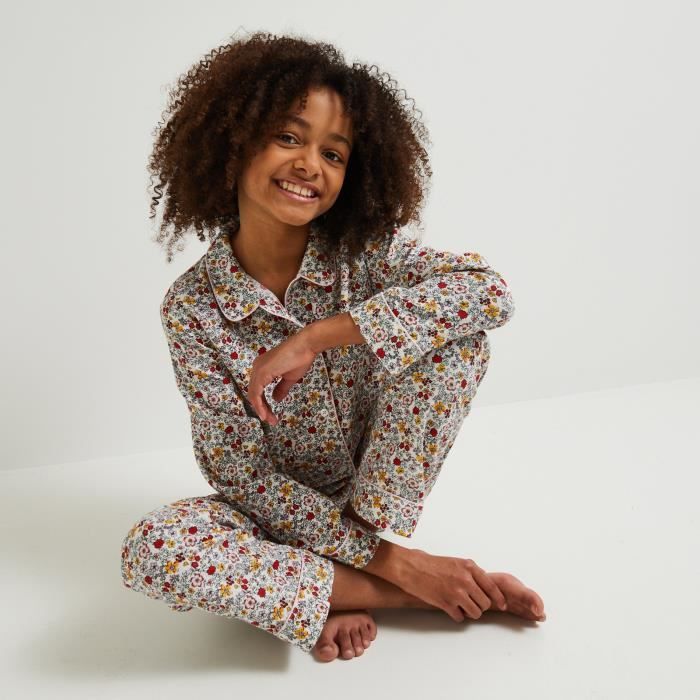Pyjama long chemise imprim fleuri BIO 3 ans ECRU Ecru