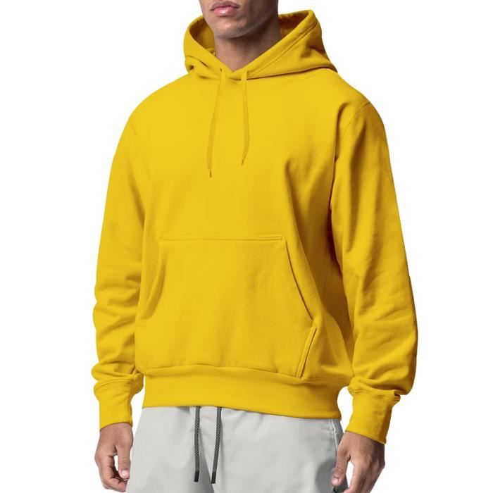 SWEATSHIRT Sweatshirt a Capuche Mode Classic Homme Cordon LaChe Simple Pas Cher Col Rond Poche InclineE Durable Casual Jaune Jaune Cdiscount Pret a Porter