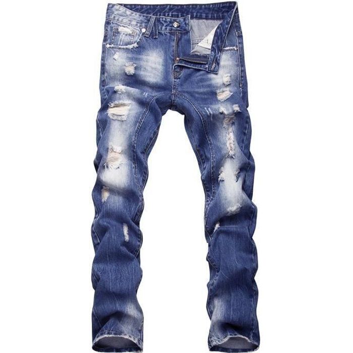 FUNMOOON Jean slim homme tissu coton couleur bleu foncer bleu
