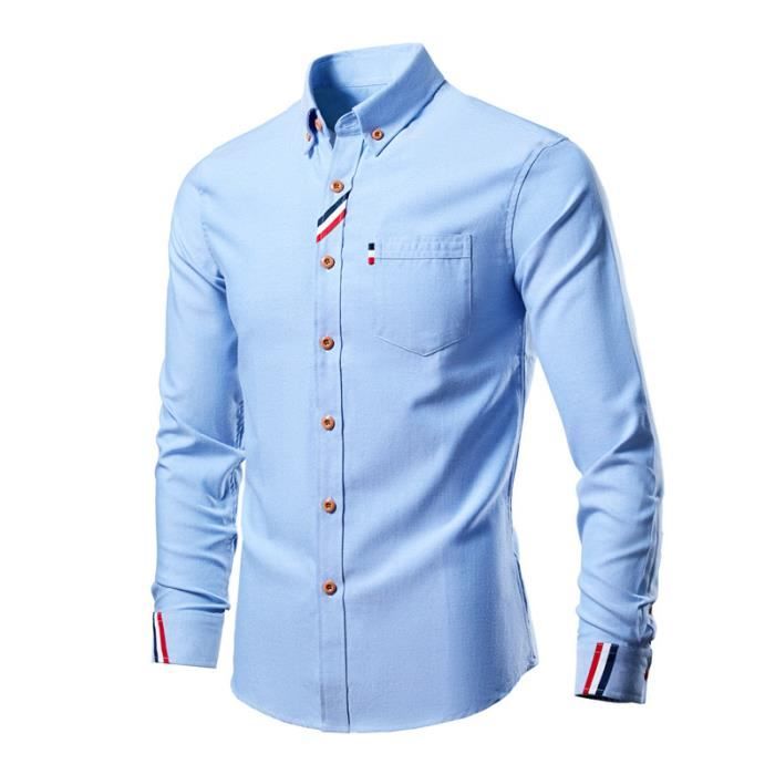 Chemise Homme Manches Longues Col Montant Coupe Cintrée KJEHOME - Bleu