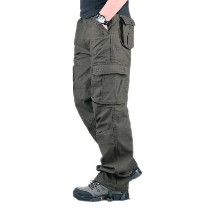 Pantalon homme cargo de travail style militaire multipoche pantalons casual en coton cargo pants hommes Vert arme Cdiscount Pret a Porter