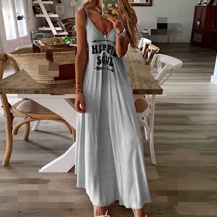 Robe Longue Imprimee Sans Manches A Grande Taille Et A Manches Longues Pour Femmes Gris Gris Achat Vente Robe Bientot Le Black Friday Cdiscount