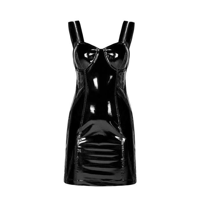 Robe courte en vinyle noir brillant avec fermetures eclair fetish rock punk rave Cdiscount Boutique Erotique