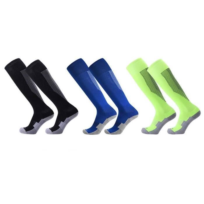 3 Paires Chaussettes de Football Enfant Chaussettes de Sport Protection Respirantes Antidérapant - Noir/Bleu/Vert