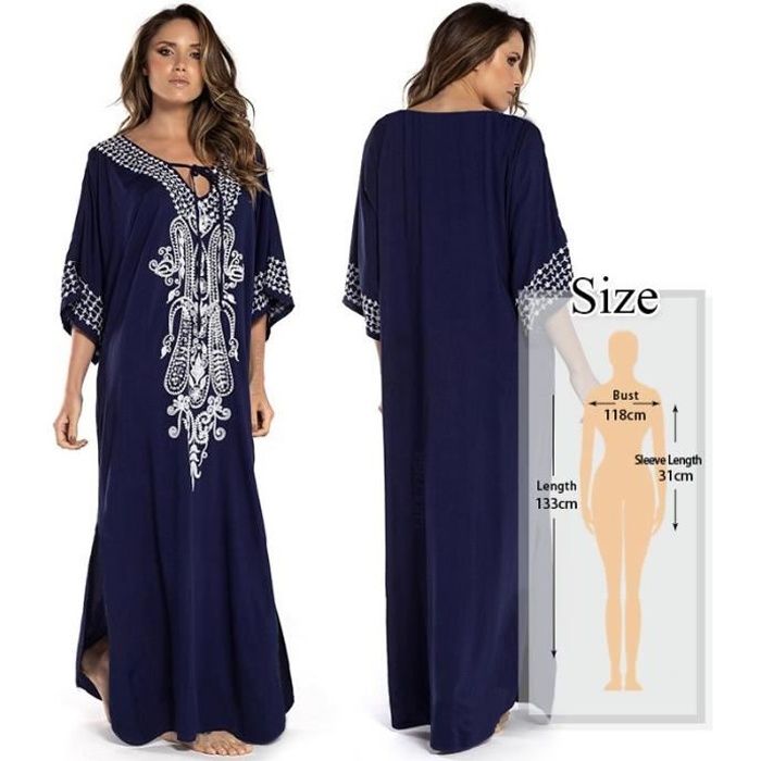 Robe Caftan de grande taille pour la plage tunique tres ample a porter au dessus du maillot de bain pour les Type Q775 blue 877 Blanc Cdiscount Pret a Porter