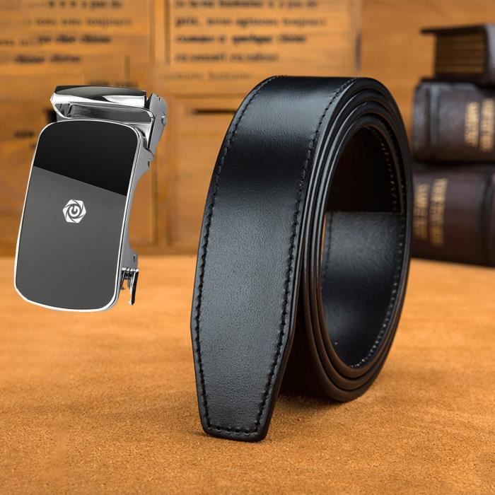 Ceinture homme 35 mm de large noir 125 cm cuir de vachette italien couche superieure