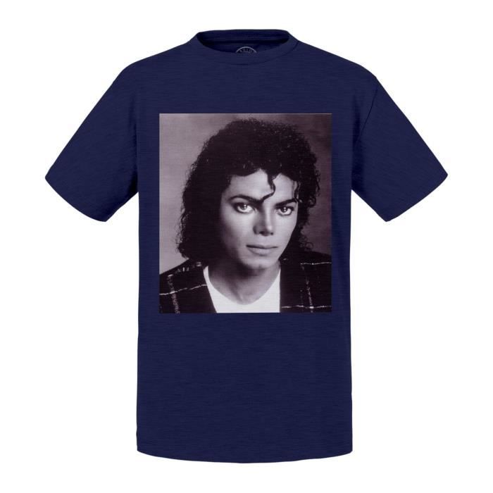 T shirt Enfant Bleu Michael Jackson Portrait Noir et Blanc