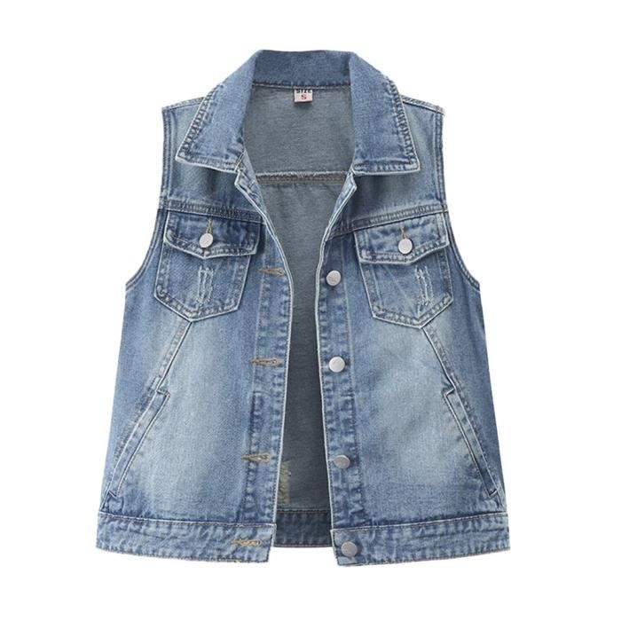 Femmes D chir Veste en Jean sans Manches Court Veste en Denim