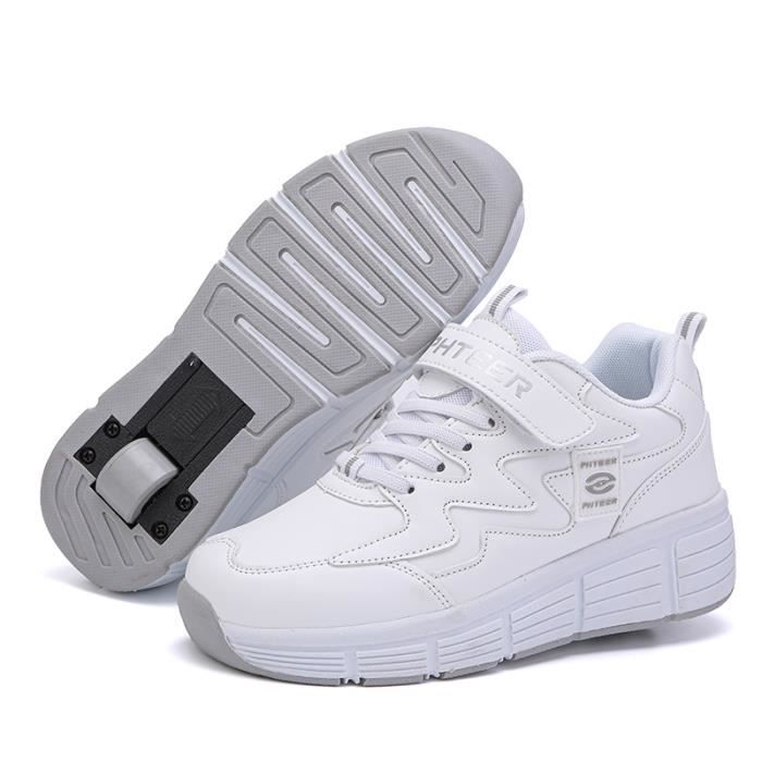Chaussures à Roulettes Rétractables XRDSHY - Patins 2 En 1 Pour Enfants Et Ados, Blanc Taille 42