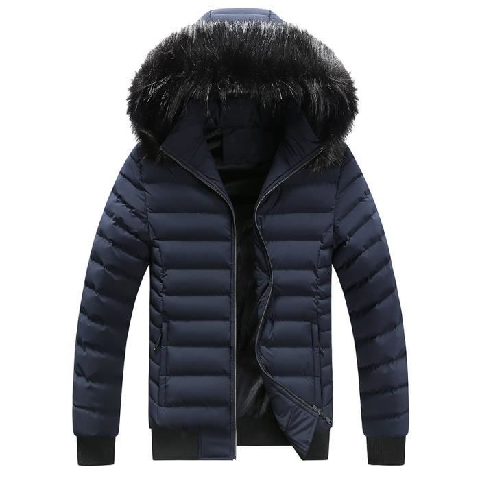 Doudoune Homme Capuche fausse fourrure amovible Manches longues