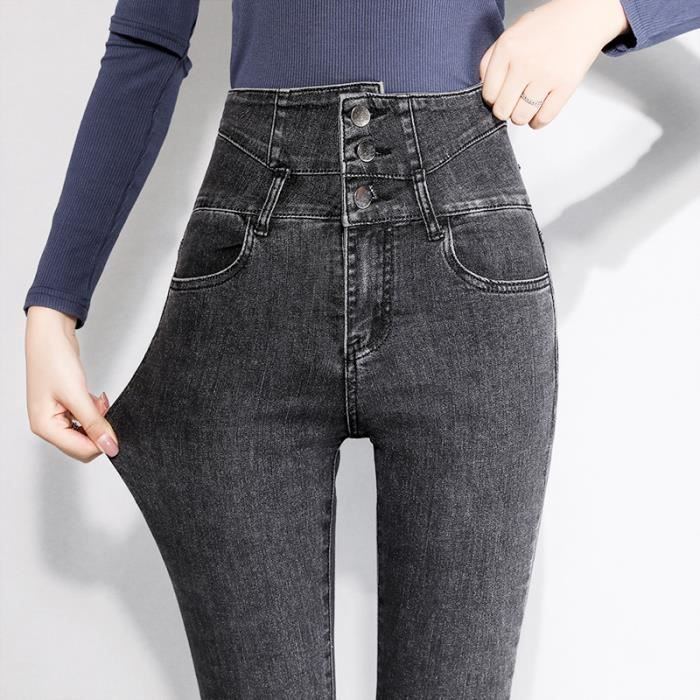 Jean gris femme taille haute on sale