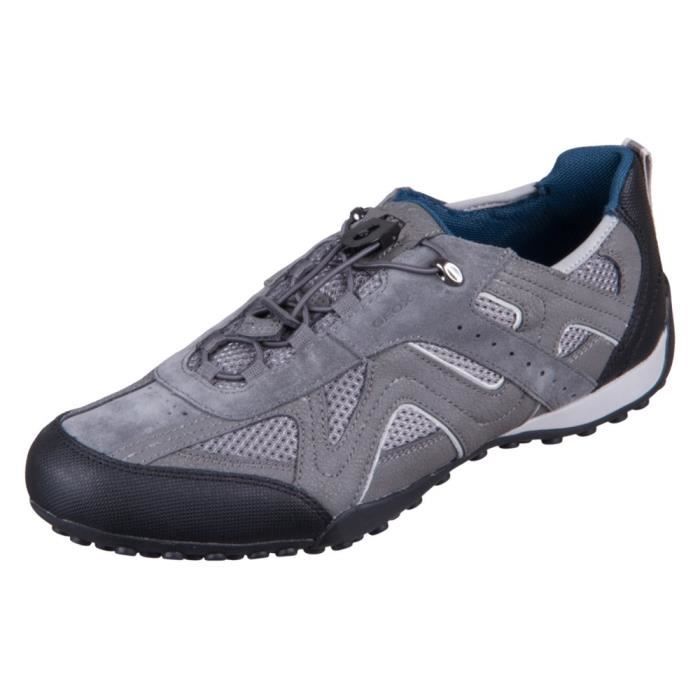 Chaussures Homme GEOX Snake Gris Dessus Textile Lacets Talon