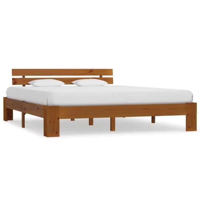 CHIC MEUBLE• Lit Adulte 2 Places - avec Sommier à Lattes - Marron miel Bois de pin massif 180x200 cm{1909}