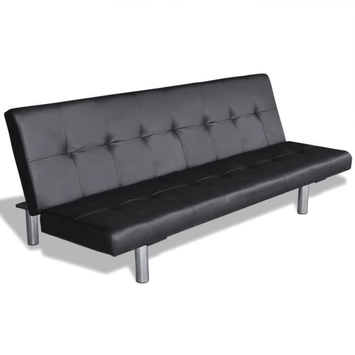 BONNEVIE* Canapé Convertible en lit Haut de gamme Sofa réglable avec 2 oreillers Cuir synthétique Noir - 9359