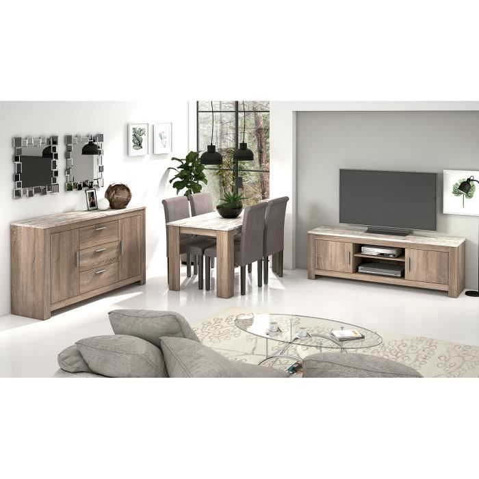 Skraut Home - Set Naturale salle à manger, meuble auxilier, buffet-meuble  TV 140cm chêne nordique noir - Cdiscount Maison