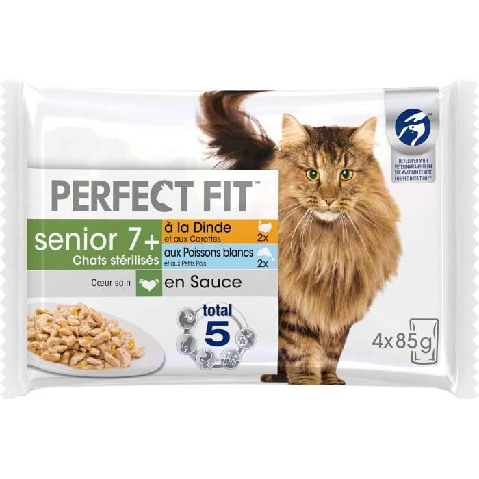 Comparer les prix de PERFECT FIT Repas pour Chat Senior 7+ Stérilisé - 52 Sachets Fraîcheur Lot de 13 Packs de 4x85g - Pâtée pour Chat en Sauce à la D