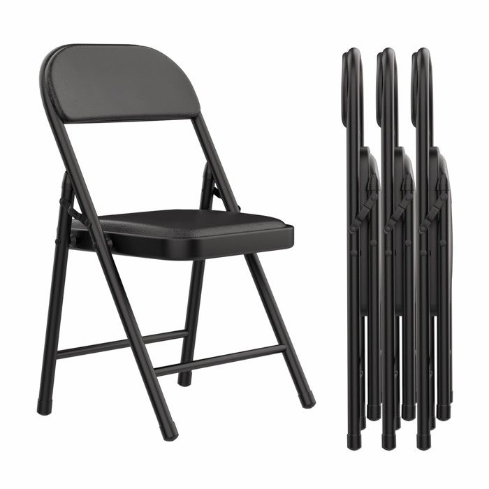 PIPIPOXER Chaises de réception pliantes - Lot de 4 chaises dappoint en cuir et métal - Noir