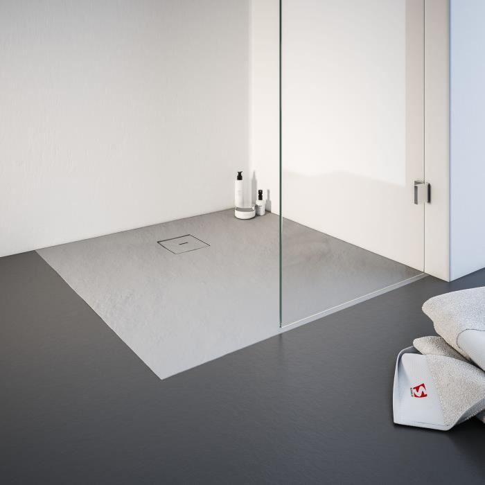 Schulte receveur de douche 90x100x4cm résine de synthèse rectangulaire effet pierre gris bac de douche en résine minérale