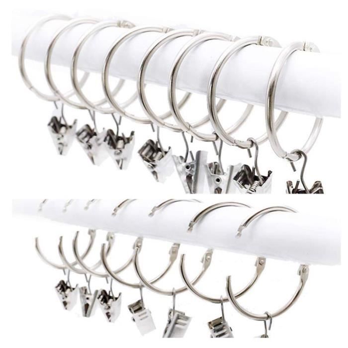30pcs Anneau à Pince de Rideau Clip à Glisser de Rideau Patère pour Store-38mm