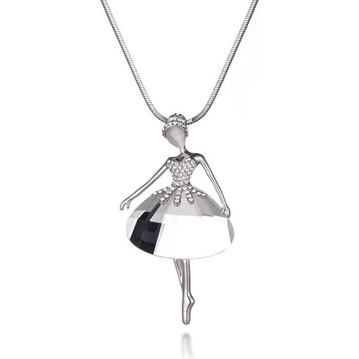 Collier Pendentif Lune & Bébé - Cristal Blanc, Plaqué Or 750, Bijouterie Papillon Bleu, Neuf