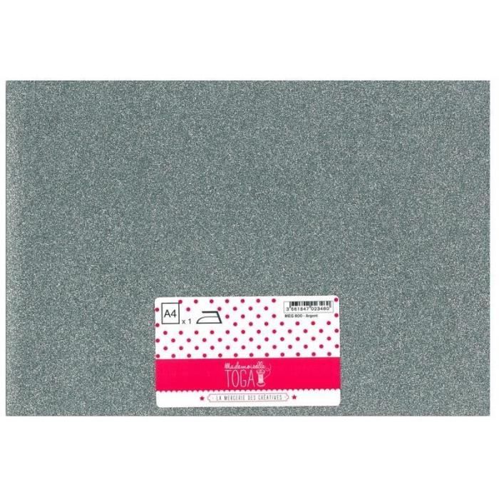 MLLE TOGA Tissu glitter thermocollant - A4 - argent
