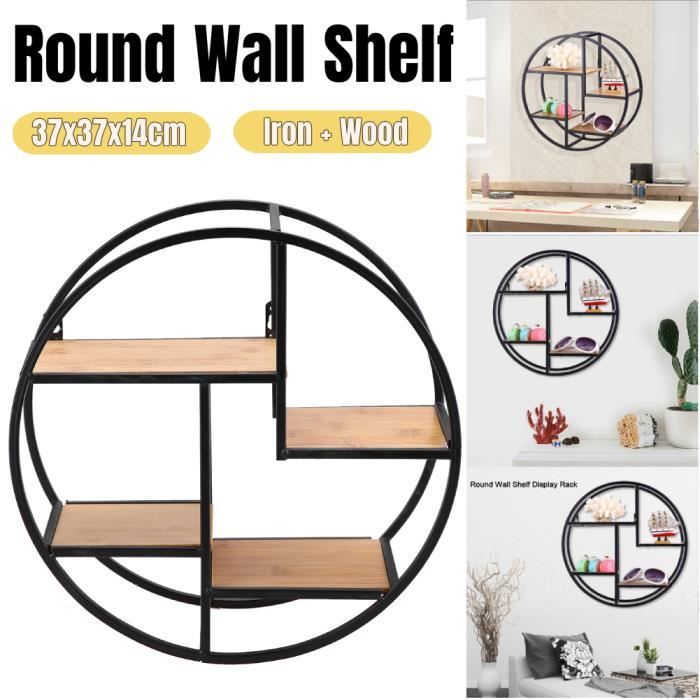 Rétro Rond Etagère Mural en Bois Fer Rangement Storage Présentoir ...