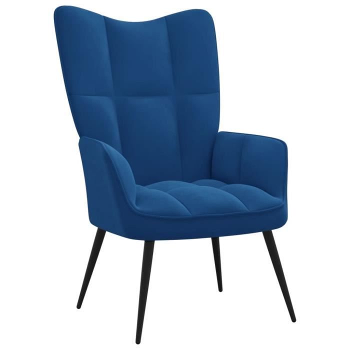 Chaise de relaxation Moderne - Fauteuil Salon Bleu Velours 84Kg FR2023