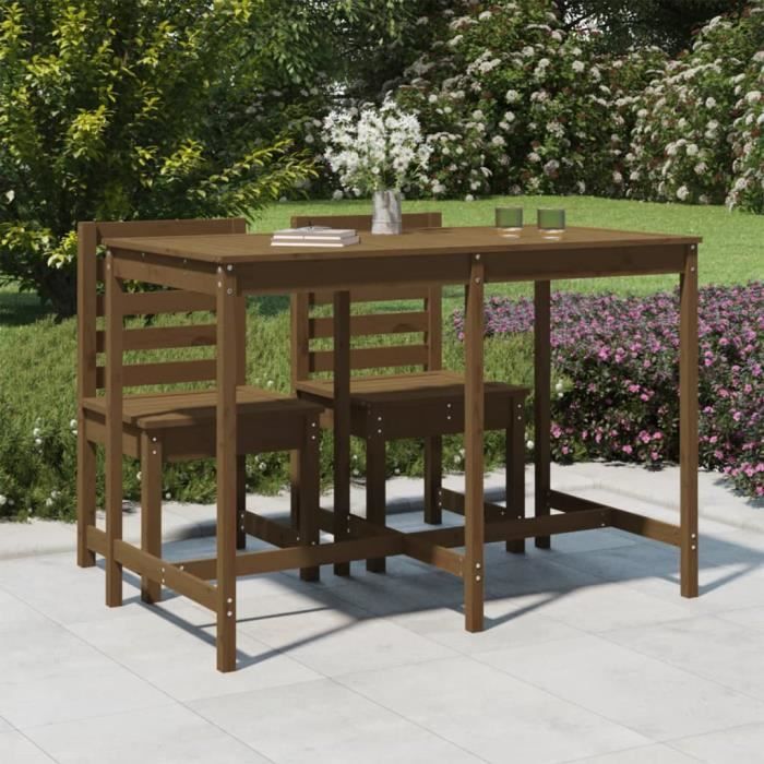 "promo"table extérieure lmt - table de jardin marron miel 159,5x82,5x110cm bois massif de pin 22kg
